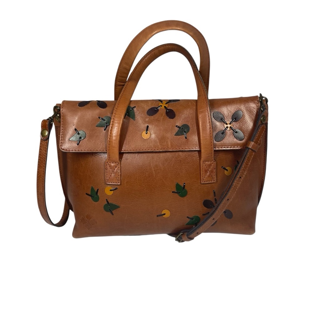 Patricia Nash Dip Dye Granada ASTI Satchel Bag Purse Brown Floral Appliqué